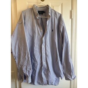 Ralph Lauren Mens Shirt Blake 100% 2 Ply Cotton Oxford Blue Pin Stripe XL Topb30